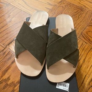 Top Shop Suede Deep Olive Green Slide Sandal - 40 (9)